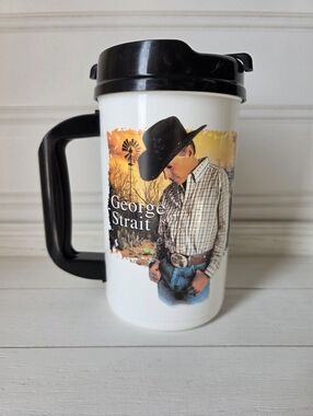 Vintage George Strait Whirley Thermo Mug Plastic Coffee Cup Country 32oz 